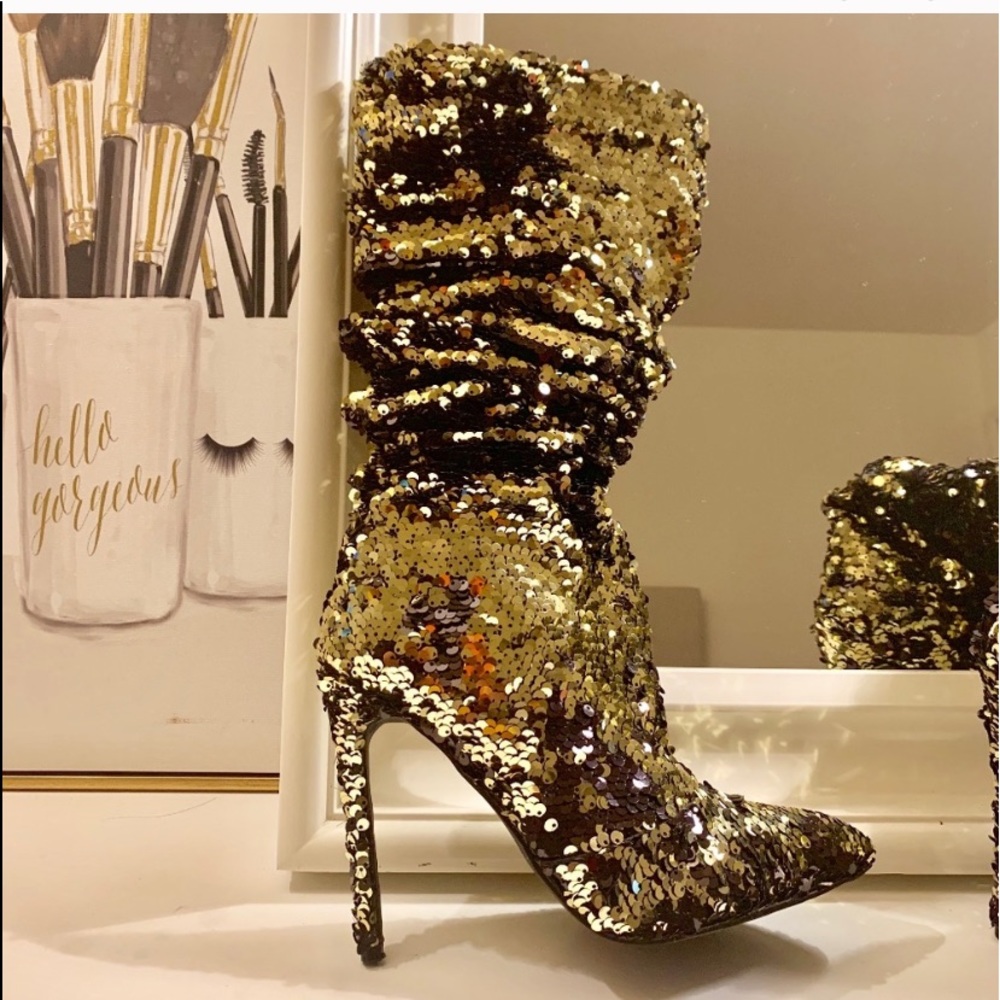 Gold sequin booties